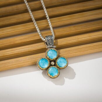 Dione mini Cross in Sterling Silver with Gold Plated Parts and Doublet Stones