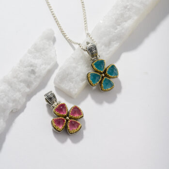 Dione mini Cross in Sterling Silver with Gold Plated Parts and Doublet Stones