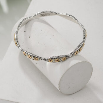 Wild Flower Anthemis Bangle Bracelet in 18K Gold and Sterling Silver with Precious Stones