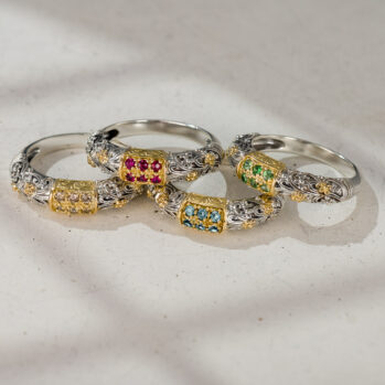 Eden's Garden Thin Pave Ring in 18K Gold and Sterling Silver with Gemstones