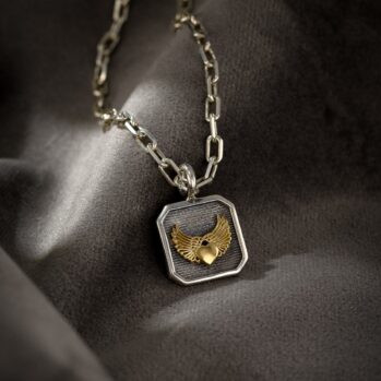 Winged Heart Pendant in 18K Gold and Sterling Silver