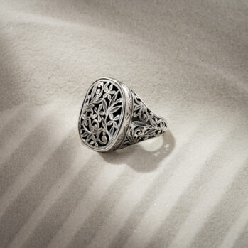Garden Shadows Floral Cushion Ring in Sterling Silver