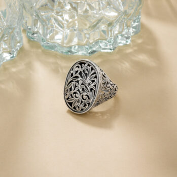 Garden Shadows Floral Oval Ring in Sterling Silver