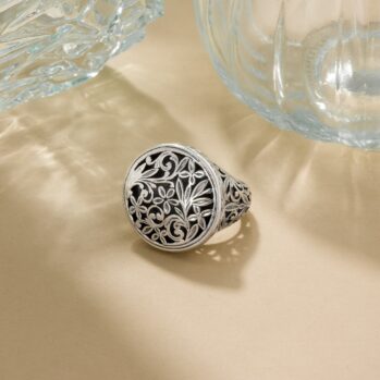 Garden Shadows Floral Round Ring in Sterling Silver