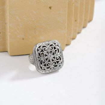 Garden Shadows Square Ring in Sterling Silver