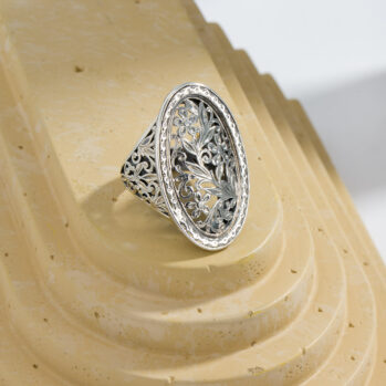 Garden Shadows Big Floral Oval Ring in Sterling Silver