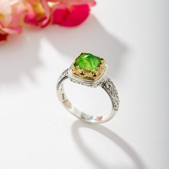 Imperial Square Ring in 18K Gold and Sterling Silver with Doublet Gemstone