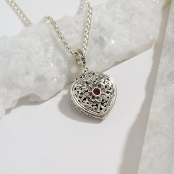 Mediterranean Heart Pendant in Sterling Silver with Garnet