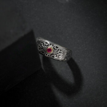 Mediterranean Band Ring in 18K Gold and Sterling Silver with Ruby