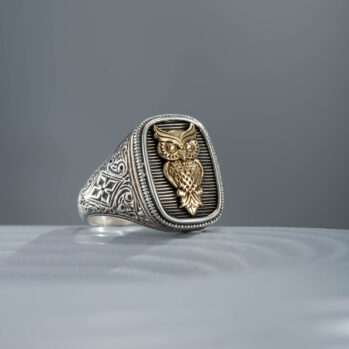 Owl Talisman Ring in 18K Gold and Sterling Silver