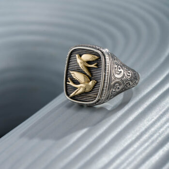 Swallows Talisman Ring in 18K Gold and Sterling Silver